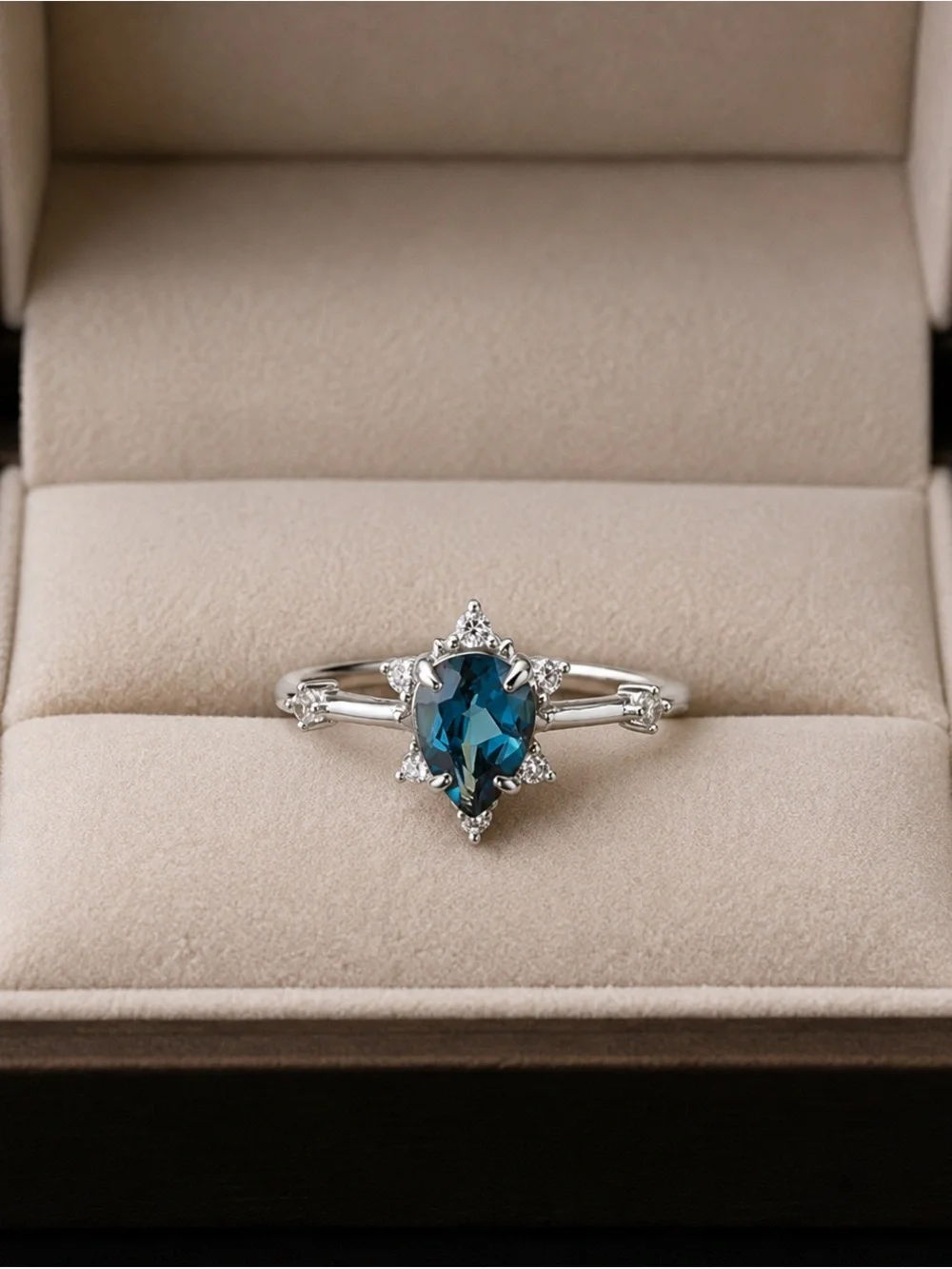 Sterling Silver Teardrop Blue Gemstone Ring